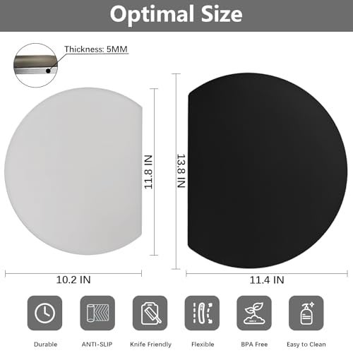 ZVP Thick Silicone TPU Cutting Board Mats for Kitchen, Flexible Rubber Cutting Boards, Anti-Slip Cutting Mats, Semicircle Chopping Board, BPA Free Dishwasher Safe, 2 Pieces - Image 5
