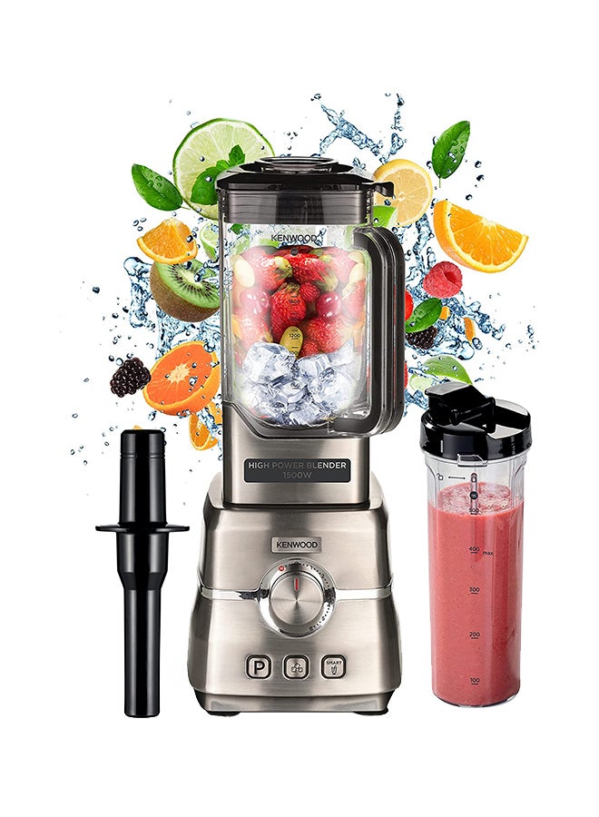 Premium Power Blender Smoothie Maker With Tritan Jar, Smoothie 2Go Bottle & Lid, Blender Tamper/Food Presser, 6 Speed+3 Preset Programs, Ice Crush Function 3 L 1500 W BLM91.640SS silver