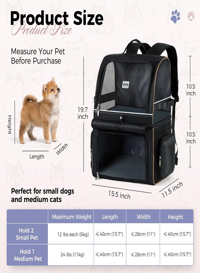 Lekebobor Double Cat Backpack Carrier for 2 Cats, Double-Compartment Pet Carrier Backpack for Two Small Cat or One Medium Cat, Cats Carrier Backpack Dog Carrier Backpack Fits Up to 24 Lbs,Black - Image 2