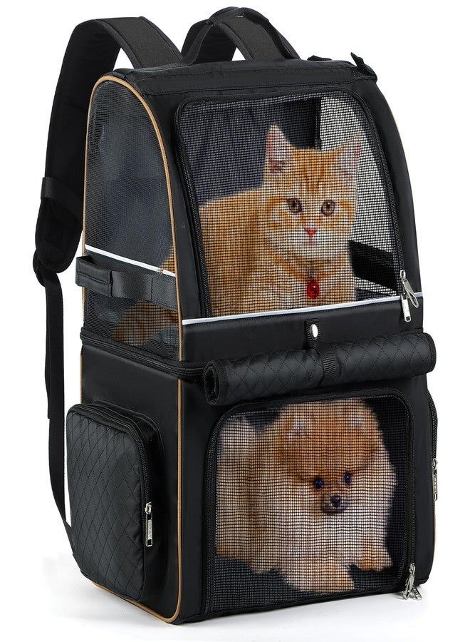 Lekebobor Double Cat Backpack Carrier for 2 Cats, Double-Compartment Pet Carrier Backpack for Two Small Cat or One Medium Cat, Cats Carrier Backpack Dog Carrier Backpack Fits Up to 24 Lbs,Black - Image 1