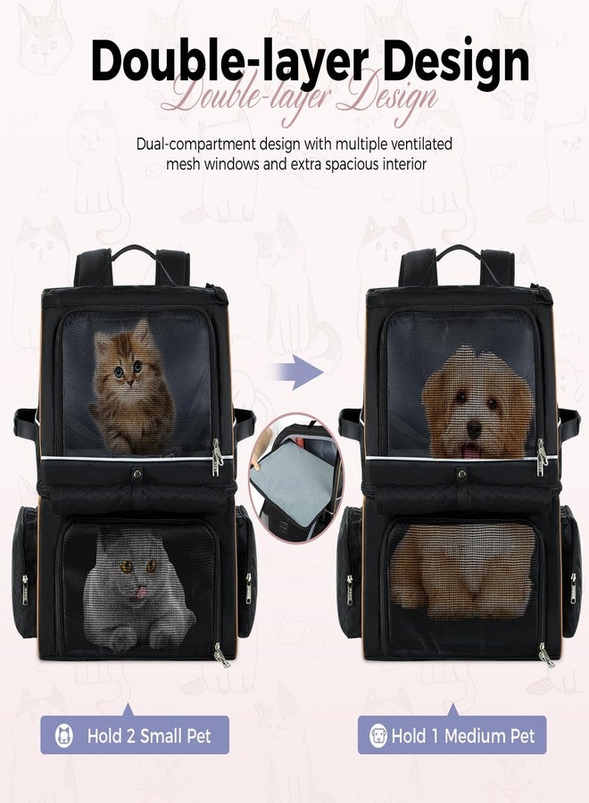 Lekebobor Double Cat Backpack Carrier for 2 Cats, Double-Compartment Pet Carrier Backpack for Two Small Cat or One Medium Cat, Cats Carrier Backpack Dog Carrier Backpack Fits Up to 24 Lbs,Black - Image 3