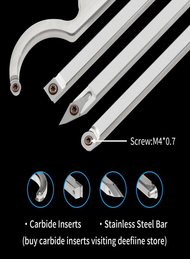 DEEFIINE Carbide Tip Wood Lathe Turning Tool Kit, Lathe Roughing and Finishing Hollow Tool Interchangeable Aluminum Alloy Handle with Diamond Round Square Carbide Inserts (Metal handle) - Image 2