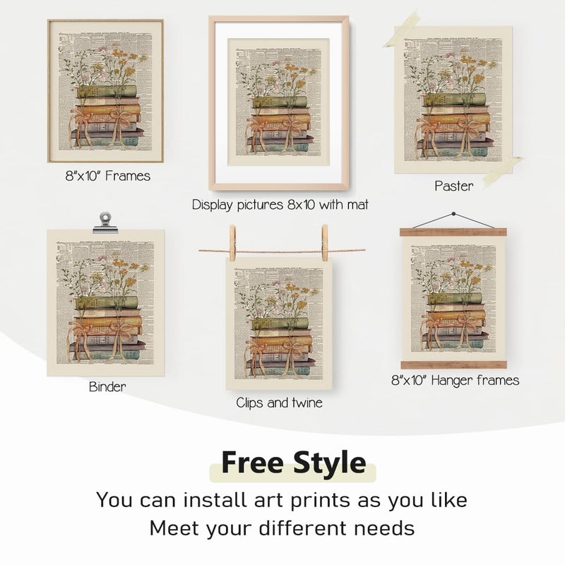 PLKMN Book Poster Vintage Wall Decor, Library Bookish Club Gifts, Book Room Decor Aesthetic 4 Pcs, Bookish Posters for Women Girls, Floral Wildflower Wall Art Decor for Home Bedroom Party Classroom 8x10 Unframed - Image 5