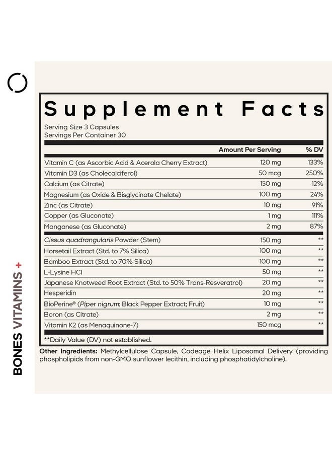 Codeage Codeage Bones Vitamins+ - Vitamin D3 & K2, Vitamin C, Calcium, Magnesium, Zinc, Hesperidin, L-Lysine, Manganese, Bamboo, Horsetail, Cissus, Boron, Trans-Resveratrol, Non-GMO Supplement - 90 Capsules  - Image 2