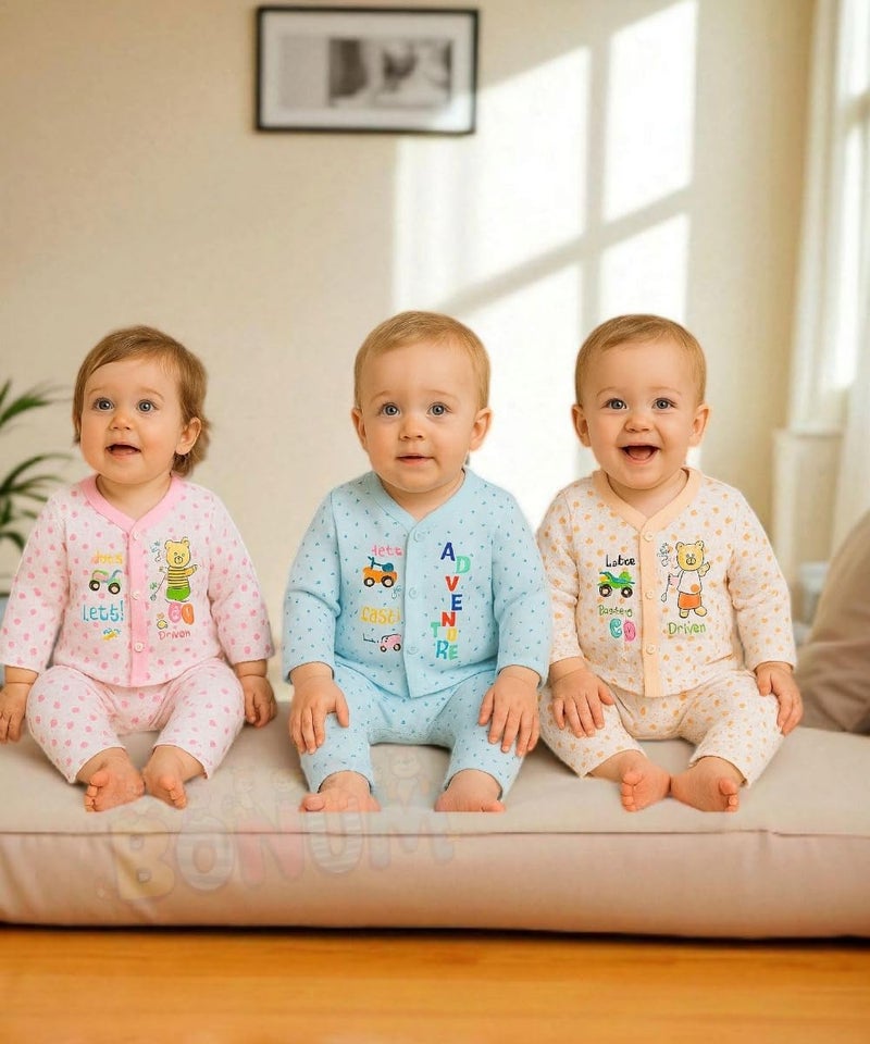 BONUM Kids Cotton Blend Essential Baby Printed Clothing Set for Every Occasion, Baby Clothing Bundle for Boys and Girls Pack of 3Pcs (6-9 Months), Assorted - Image 4