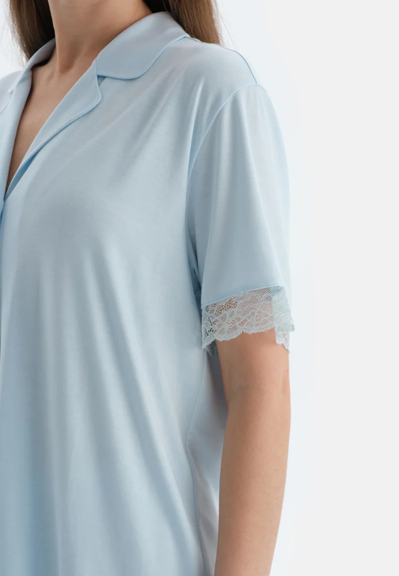 dagi Mid Rise Blue Spread Collar Viscose Blend Shirt & Shorts Nightwear Set