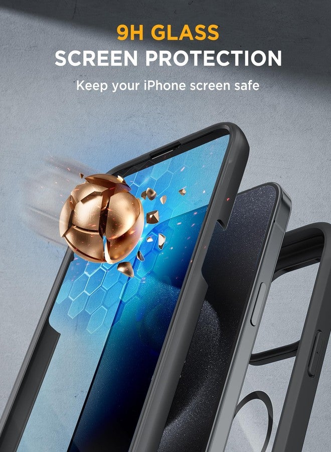 ميراكيس جراب Miracase المغناطيسي لهاتف iPhone 15 Pro [متوافق مع MagSafe]، جراب حماية كامل للجسم مع واقي شاشة زجاجي مدمج وواقي كاميرا، مقاوم للصدمات العسكرية، غطاء لهاتف iPhone 15 Pro مقاس 6.1 بوصة، أسود - Image 3