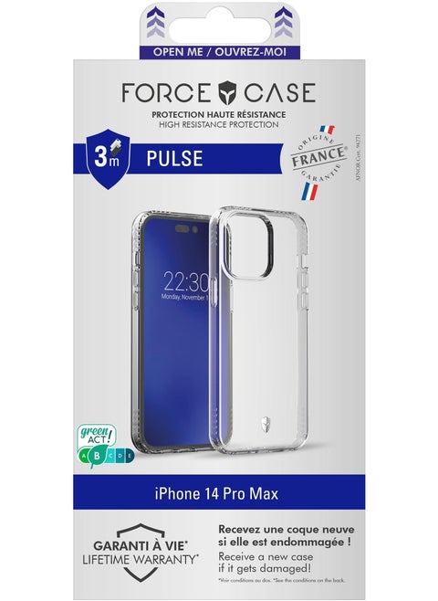 Force Case iPhone 14 Pro Max PULSE Made in France Reinforced Case Lifetime Warranty Transparent