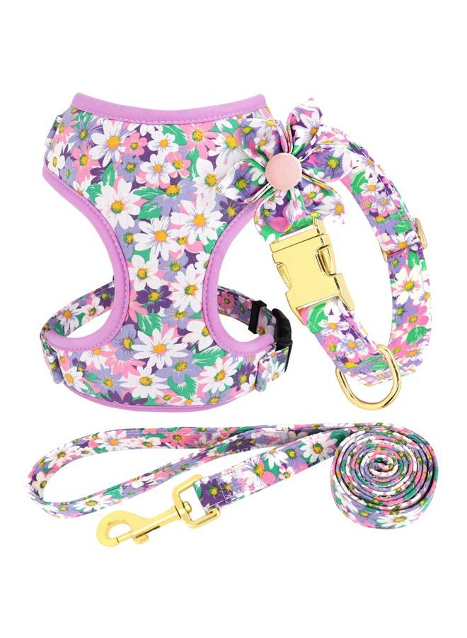 BEIRUI Cute Girl Dog Collars, Harnesses & Leashes Set - Adjustable Dog Collar and Leash Set with Flower - Soft Mesh Dog Vest Harness for Puppies Small Medium Dogs (Purple,M) - Image 1
