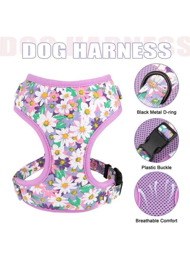 BEIRUI Cute Girl Dog Collars, Harnesses & Leashes Set - Adjustable Dog Collar and Leash Set with Flower - Soft Mesh Dog Vest Harness for Puppies Small Medium Dogs (Purple,M) - Image 3