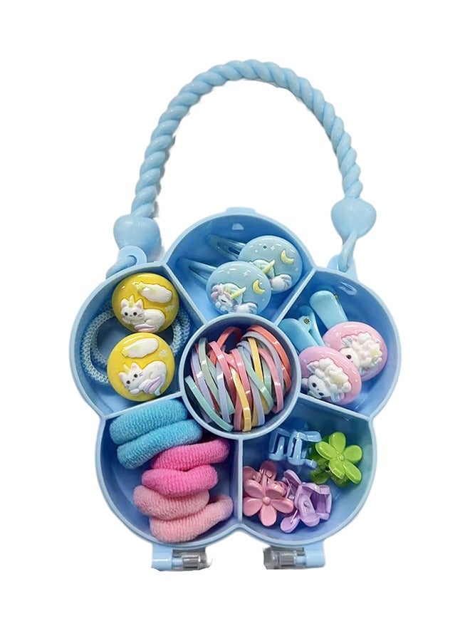 Bolivia's Hair Accessories Set for Kids with hand-held blue flower shape gift box, includ cartoon Hair Clips cartoon hairband colorful hairband and Children's Clips Perfect Little Girl Gifts  - Image 1