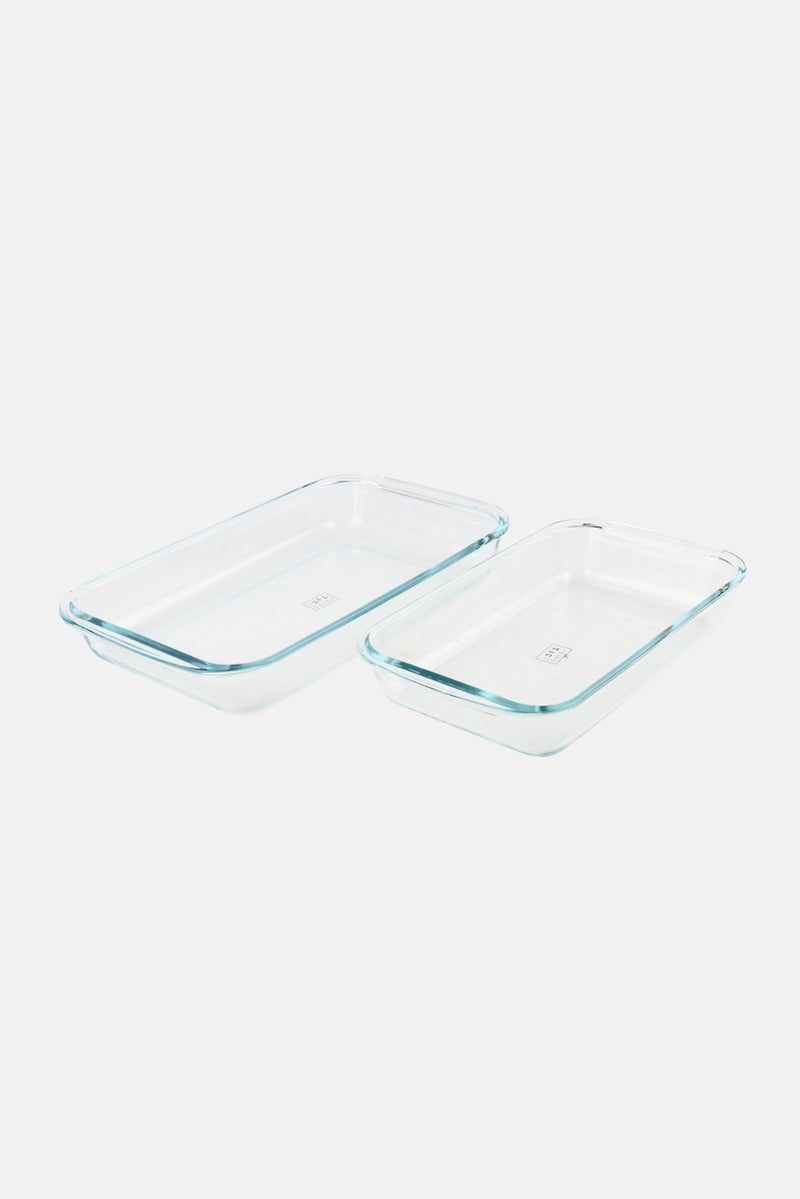 YOTO 2 Set Of Rectangular Glass Baking Dish, Transparent  - Image 1