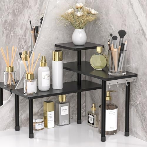 JayRex Countertop Corner Shelf, 3 Tier Shelf Moveable Organizer for Bathroom Counter, Make Up, Dresser Table, Desktop Shelf (Black) - Image 1