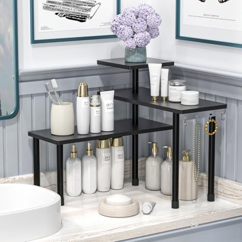 JayRex Countertop Corner Shelf, 3 Tier Shelf Moveable Organizer for Bathroom Counter, Make Up, Dresser Table, Desktop Shelf (Black) - Image 3