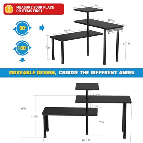 JayRex Countertop Corner Shelf, 3 Tier Shelf Moveable Organizer for Bathroom Counter, Make Up, Dresser Table, Desktop Shelf (Black) - Image 2
