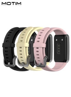 3 Piece Silicone Replacement Strap for Huawei Band 6/Honor Band 6, Waterproof Sport Bands Accessories, Black/Pink/Beige