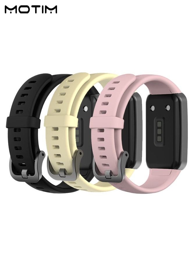 Motim - 3 Piece Silicone Replacement Strap for Huawei Band 6/Honor Band 6, Waterproof Sport Bands Accessories, Black/Pink/Beige - Image 1