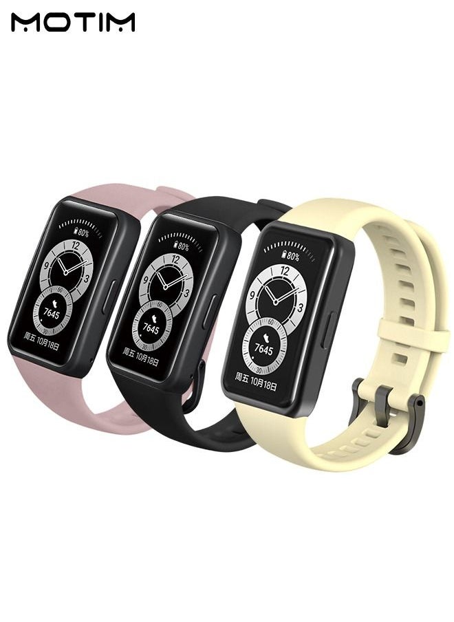Motim - 3 Piece Silicone Replacement Strap for Huawei Band 6/Honor Band 6, Waterproof Sport Bands Accessories, Black/Pink/Beige - Image 1