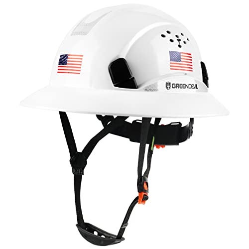 GREEN DEVIL Full Brim Hard Hat Vented Construction Safety Helmet OSHA Approved Cascos De Construccion Work Hardhats with Cooling Towel for Men&Women 6 Point Adjustable Ratchet Suspension - Image 1
