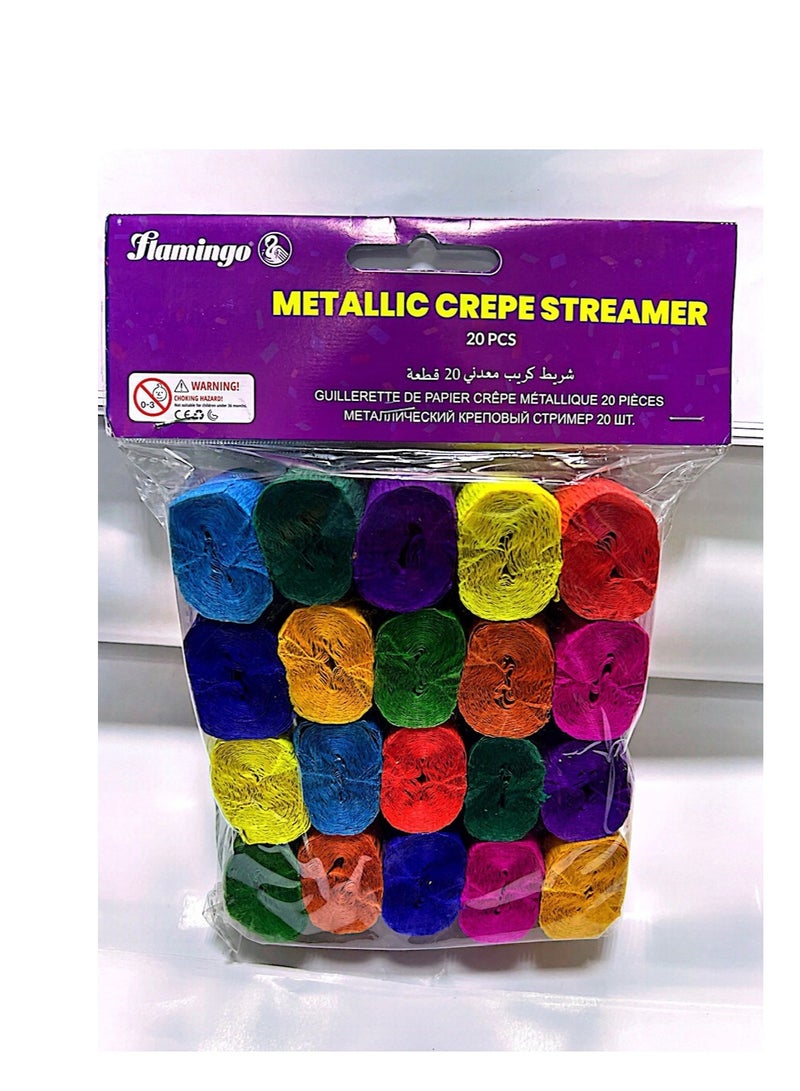 Flamingo Metallic Crepe Paper Streamers, 20 Rolls - Image 1