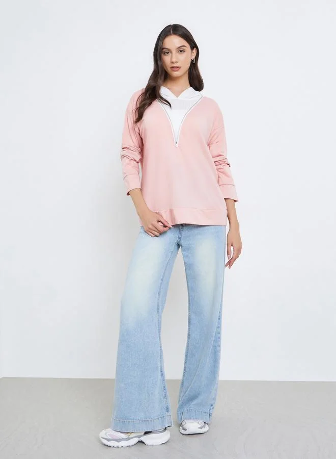 Take Two Pink Zip-Up Color Blocked Hoodie