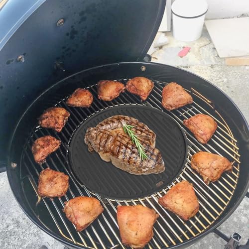 PETKAO 8834 65171 Griddle for Weber Gourmet BBQ System Sear Grate, for 22'' Weber Original Kettle Premium/Charcoal Grill Accessories, 22" Smokers, for Kettle Charcoal Grill Grate 22 inch, Cast Iron - Image 3