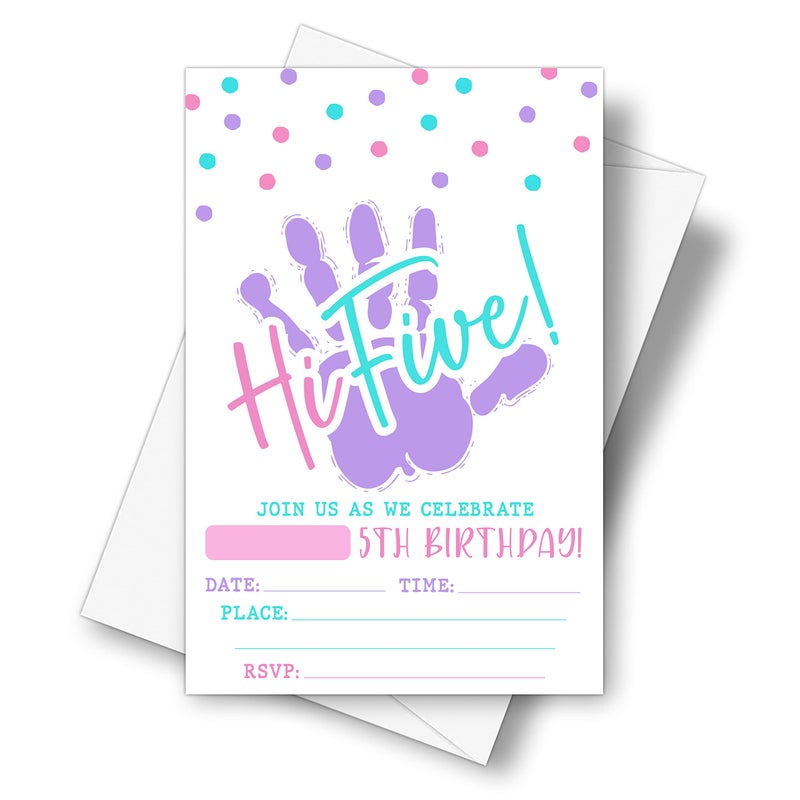 DETIHO 4 x 6 Hi Five Birthday Party Invitation Cards With Envelopes Five Years Old Party 5th Birthday Party Invitation 20 Sets E08