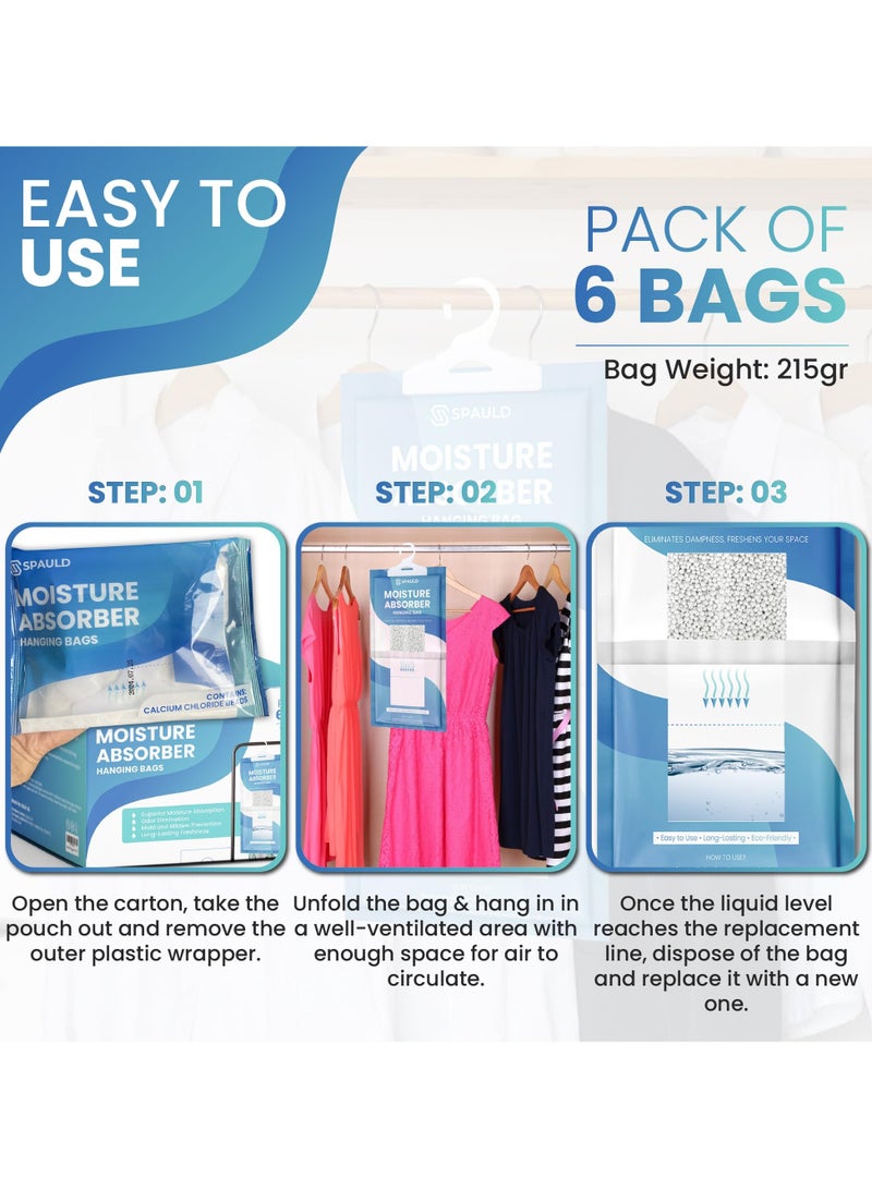 سبولد أكياس امتصاص الرطوبة، كبيرة 230 جرام لكل منها (عبوة من 6 أكياس) أكياس مزيلة للرطوبة فائقة الامتصاص بدون رائحة للخزانة المعلقة، تزيل الروائح، تمتص الرطوبة للخزانة وغرف النوم والحمامات - Image 5