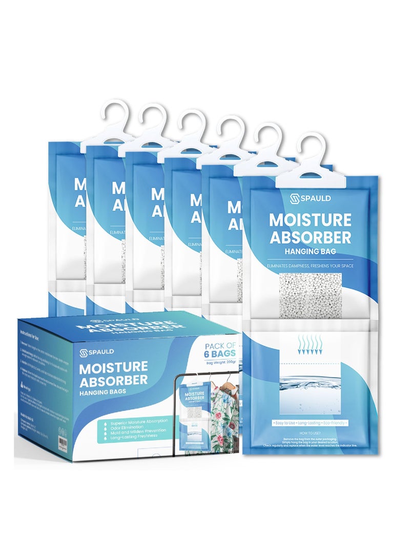 سبولد أكياس امتصاص الرطوبة، كبيرة 230 جرام لكل منها (عبوة من 6 أكياس) أكياس مزيلة للرطوبة فائقة الامتصاص بدون رائحة للخزانة المعلقة، تزيل الروائح، تمتص الرطوبة للخزانة وغرف النوم والحمامات - Image 1
