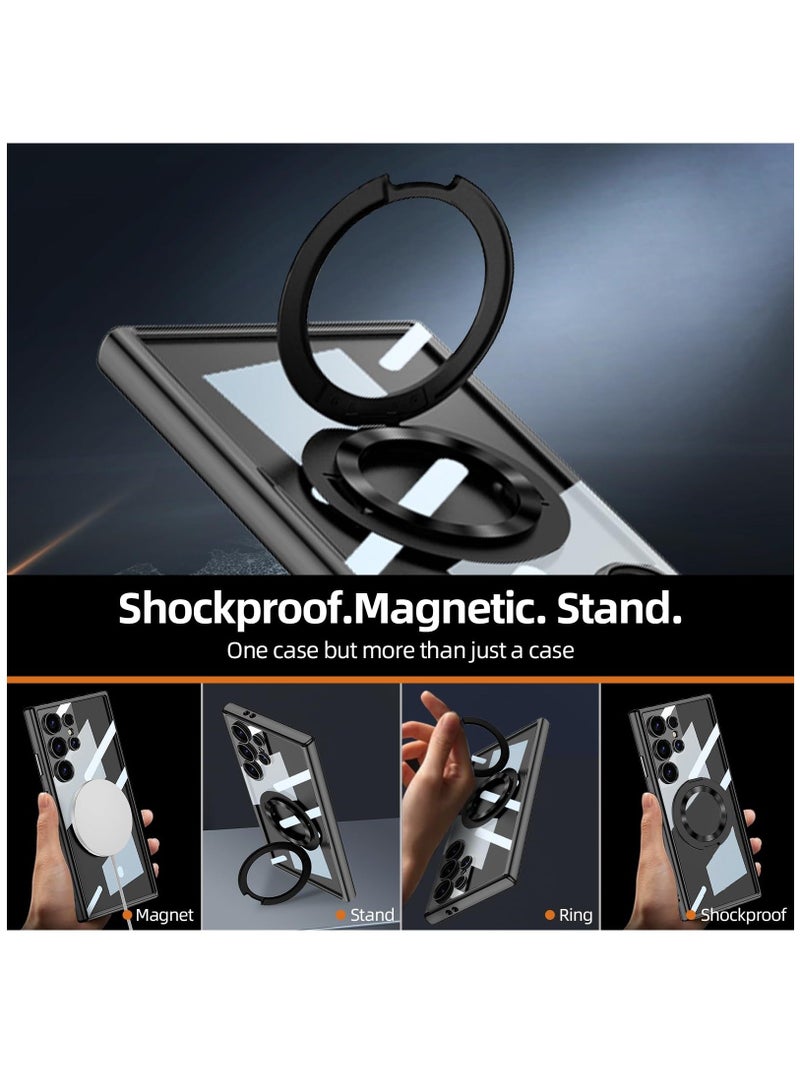 for Samsung Galaxy S24 Ultra Case Clear with Ring Holder, Stand [Compatible with Magsafe Charger] Magnetic Glossy Slim Luxury Soft Shockproof Case for Galaxy S24 Ultra-Clear Black  - Image 5