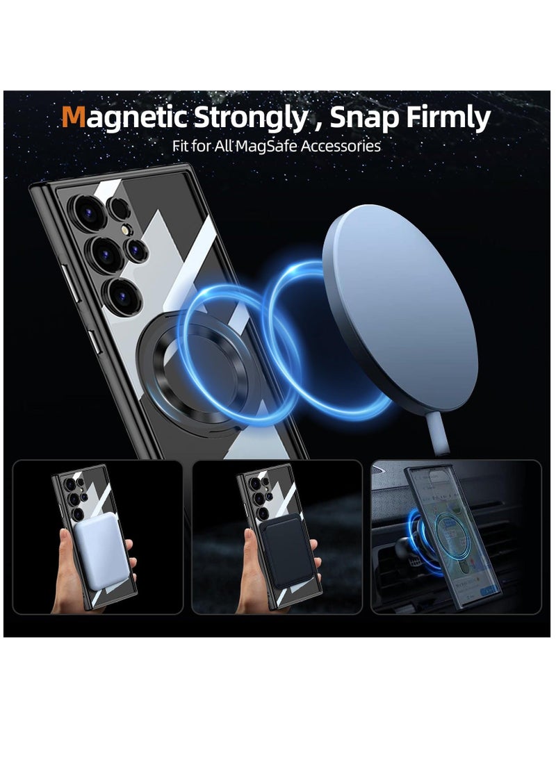 for Samsung Galaxy S24 Ultra Case Clear with Ring Holder, Stand [Compatible with Magsafe Charger] Magnetic Glossy Slim Luxury Soft Shockproof Case for Galaxy S24 Ultra-Clear Black  - Image 3