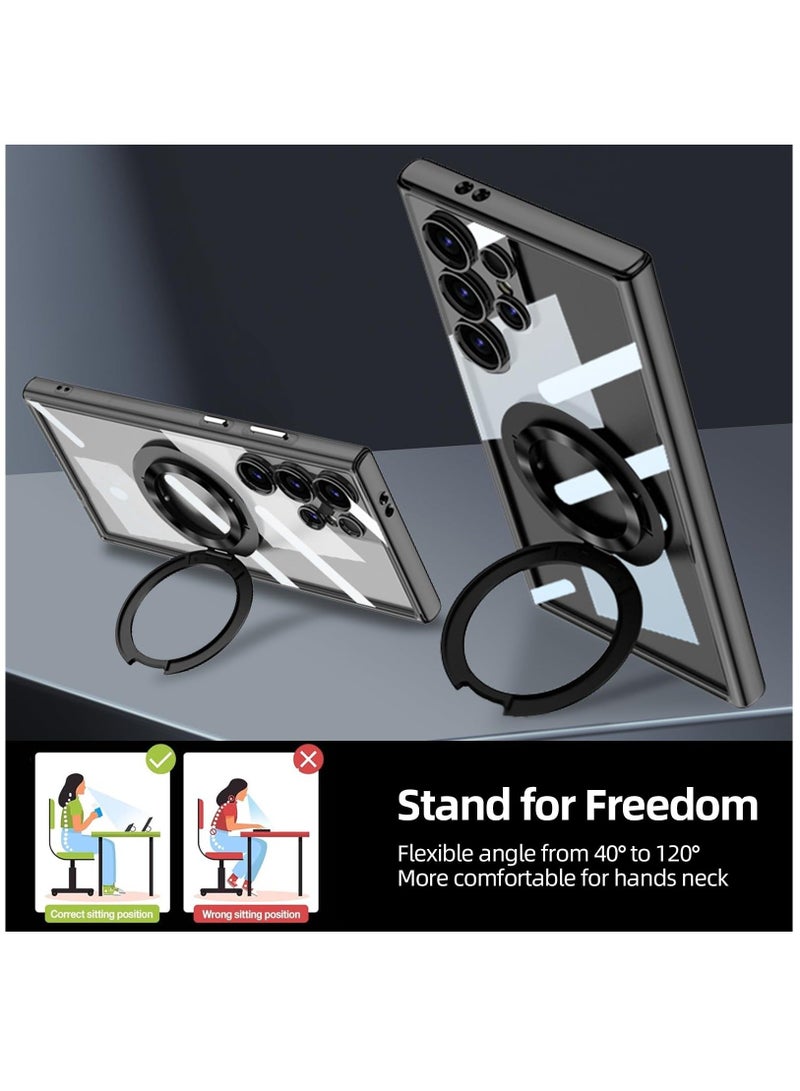for Samsung Galaxy S24 Ultra Case Clear with Ring Holder, Stand [Compatible with Magsafe Charger] Magnetic Glossy Slim Luxury Soft Shockproof Case for Galaxy S24 Ultra-Clear Black  - Image 4