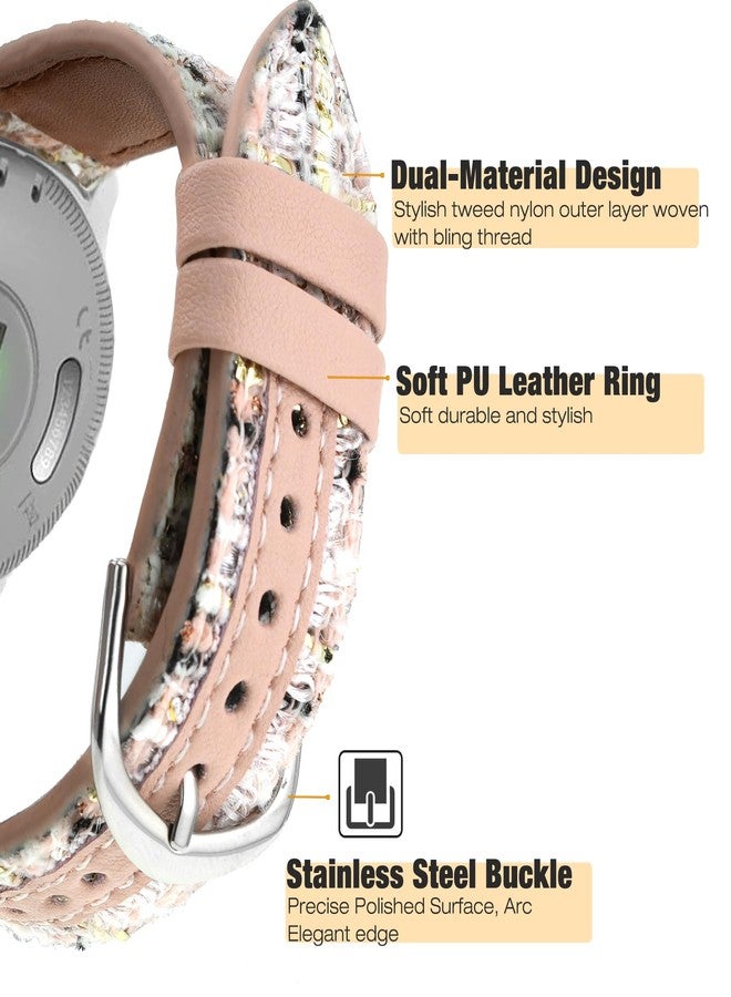Abanen 18mm Nylon Weave Bling Thread with PU Leather Lining Watch Band for Garmin Vivoactive 4S/ Venu 3S 2S, Adjustable Wrist Strap for Forerunner 265S / Vivomove 3S (Pink-Black) - Image 3