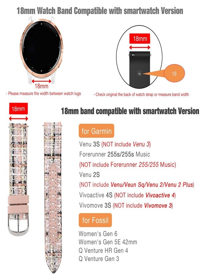Abanen 18mm Nylon Weave Bling Thread with PU Leather Lining Watch Band for Garmin Vivoactive 4S/ Venu 3S 2S, Adjustable Wrist Strap for Forerunner 265S / Vivomove 3S (Pink-Black) - Image 4