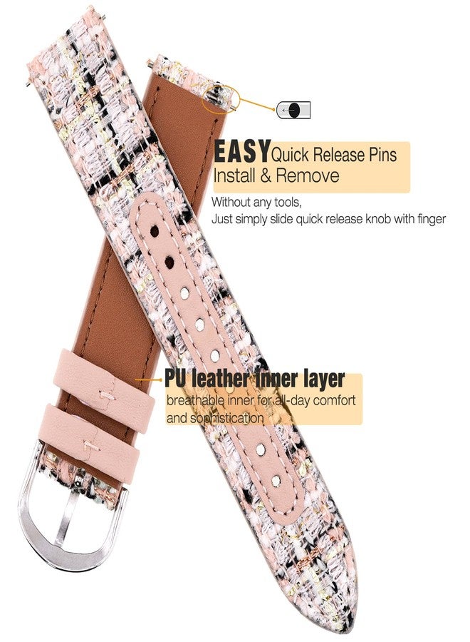 Abanen 18mm Nylon Weave Bling Thread with PU Leather Lining Watch Band for Garmin Vivoactive 4S/ Venu 3S 2S, Adjustable Wrist Strap for Forerunner 265S / Vivomove 3S (Pink-Black) - Image 2
