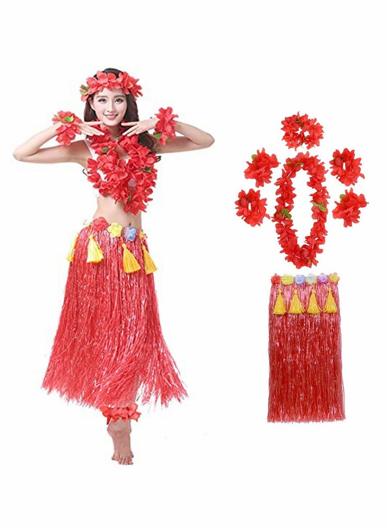 Y&D Hula Skirt, Hawaiian Hula, SYOSI Seagrass Dance Adult for Beach Tropical Party Elastic Outfits with Flower, 8 Pack - Image 1