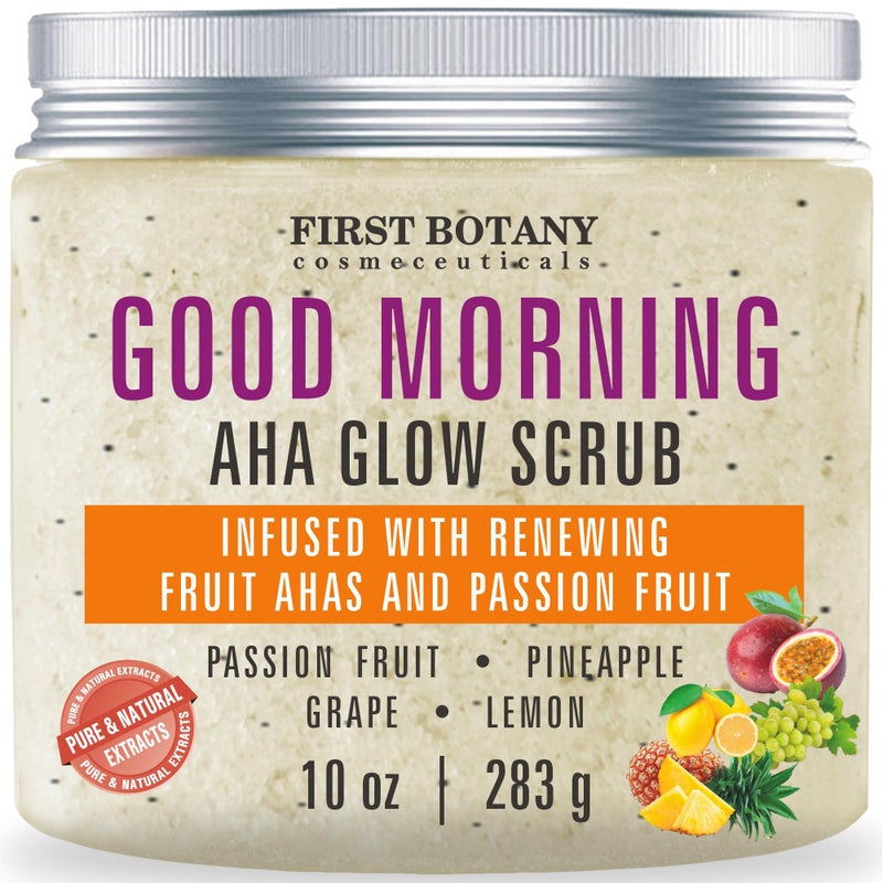 First Botany Body Scrub - Natural Exfoliating Salt Scrub & Body and Face Souffle helps with Moisturizing Skin, Acne, Cellulite, Dead Skin Scars, Wrinkles (10 fl oz, AHA Passion Fruit) - Image 1