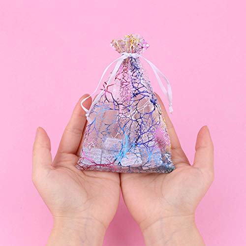 Pimuza 100pcs 5x7 inches Gift Wrap Bags Mixed Color Coralline Organza Sheer Satin Ribbon Fabric Drawstring Pouches for Baby Shower Favor Party Wedding Favors Decoration Candy Christmas OrnamentBeach - Image 5