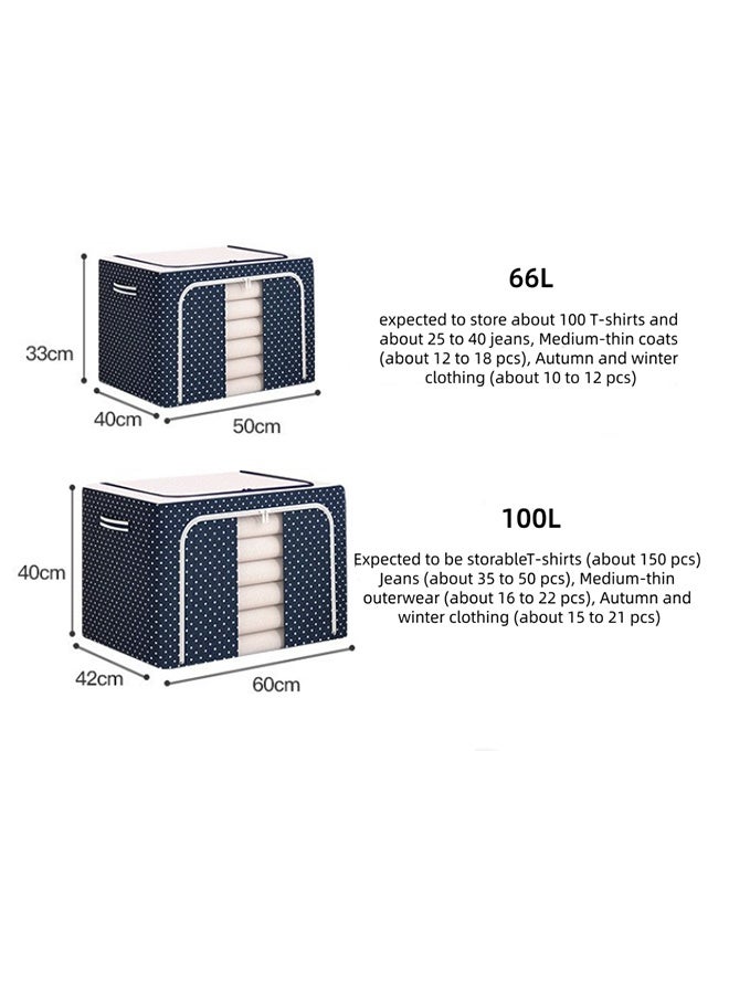 66L صناديق التخزين ، صناديق تخزين الملابس ، إطار معدني شفاف ومرئي تصميم مزدوج الباب ومزدوج السحاب ، حاويات تنظيم تخزين خزانة الملابس القابلة للطي والقابلة للتراكم ، مناسبة للأغطية والملابس والبطانيات (قطعتين) - Image 2
