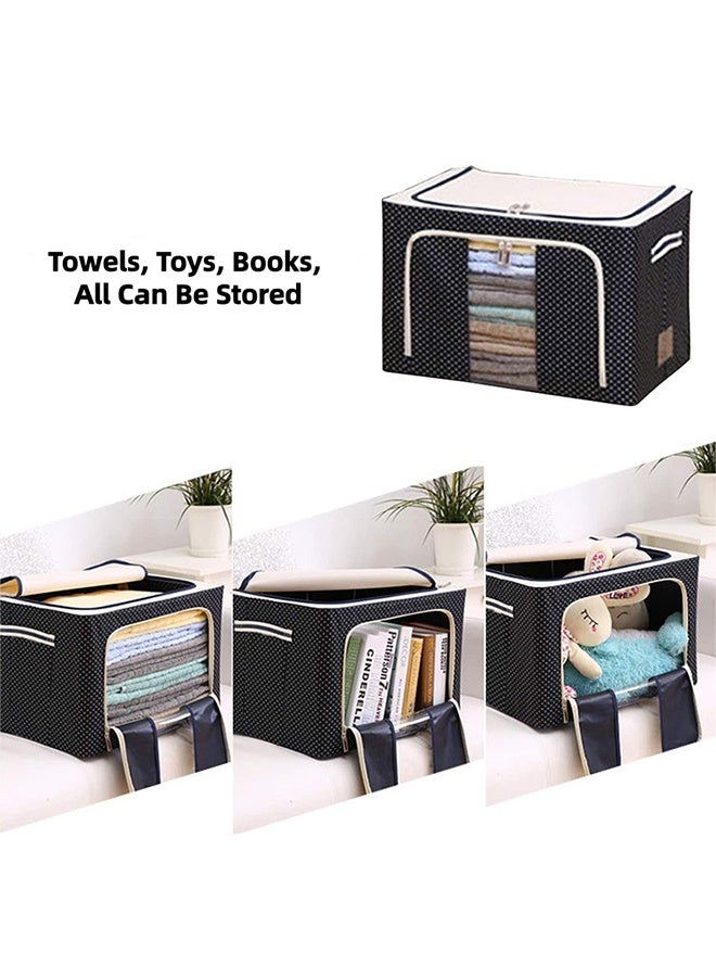 66L صناديق التخزين ، صناديق تخزين الملابس ، إطار معدني شفاف ومرئي تصميم مزدوج الباب ومزدوج السحاب ، حاويات تنظيم تخزين خزانة الملابس القابلة للطي والقابلة للتراكم ، مناسبة للأغطية والملابس والبطانيات (قطعتين) - Image 3