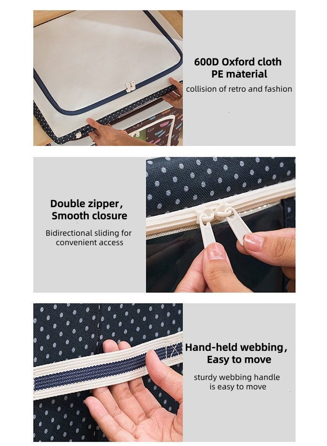 66L صناديق التخزين ، صناديق تخزين الملابس ، إطار معدني شفاف ومرئي تصميم مزدوج الباب ومزدوج السحاب ، حاويات تنظيم تخزين خزانة الملابس القابلة للطي والقابلة للتراكم ، مناسبة للأغطية والملابس والبطانيات (قطعتين) - Image 5