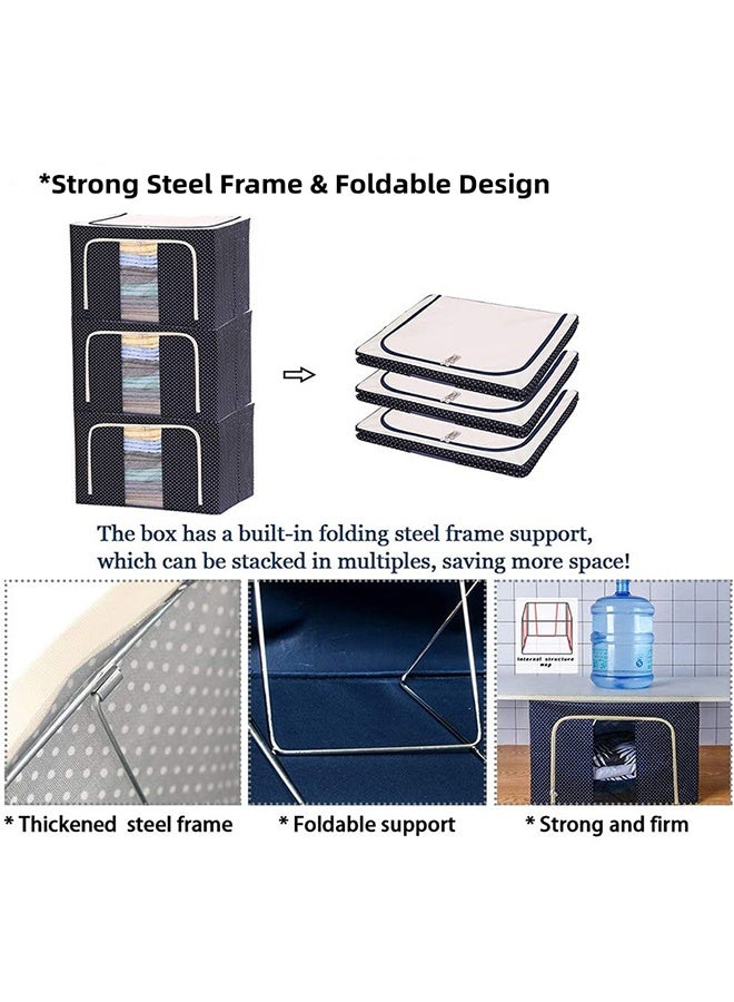 66L صناديق التخزين ، صناديق تخزين الملابس ، إطار معدني شفاف ومرئي تصميم مزدوج الباب ومزدوج السحاب ، حاويات تنظيم تخزين خزانة الملابس القابلة للطي والقابلة للتراكم ، مناسبة للأغطية والملابس والبطانيات (قطعتين) - Image 4