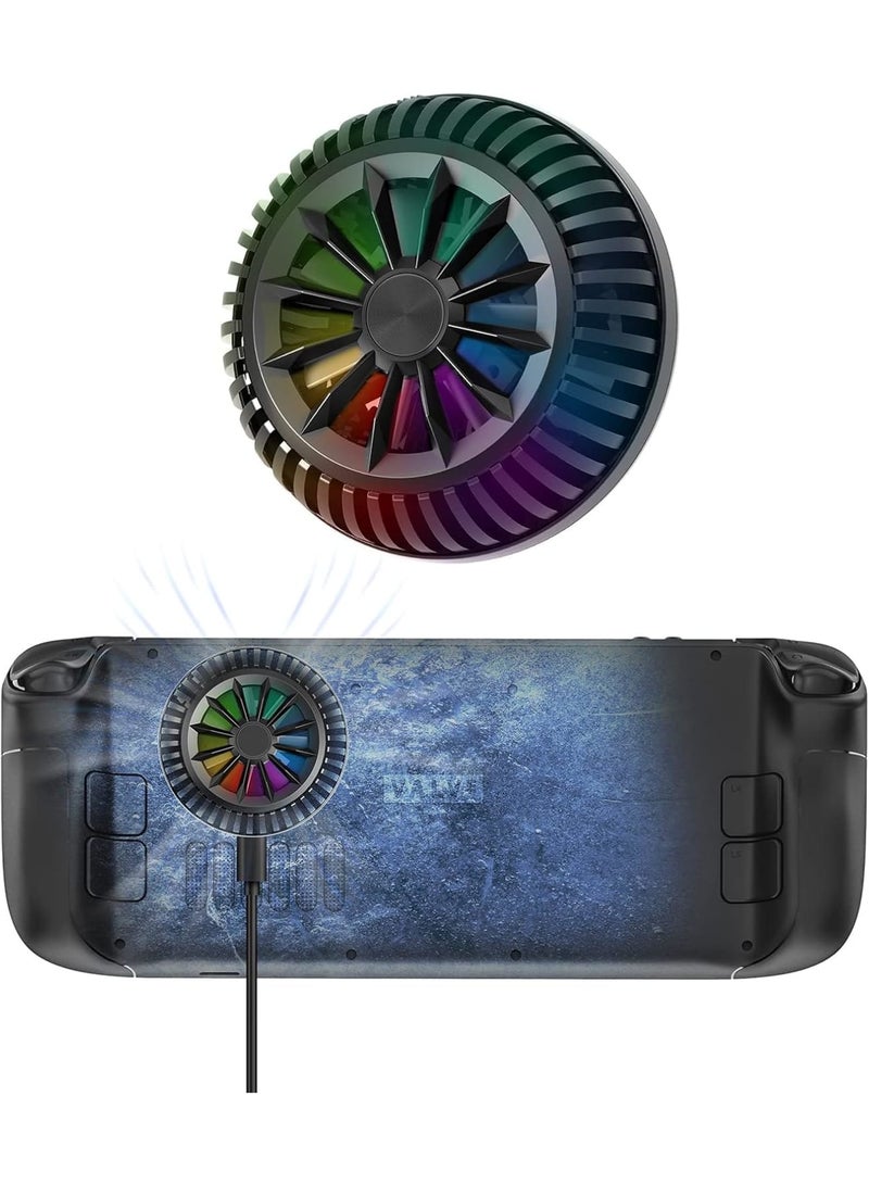 SOLARAE Phone Fan Cooler, 3 Seconds Fast Cooling Fan with 7-Blade and RGB Colourful Light, 360 Degree Magnetic Rotation Magnetic Semiconductor Cooler for Steam Deck, Switch, Tablet, Cellphones - Image 1