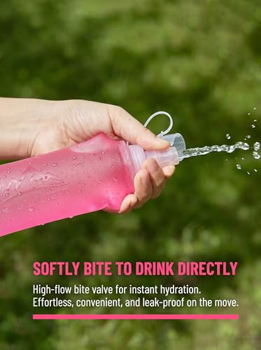 Zelvot Running Vest Soft Flask, BPA-Free 500ml Collapsible Water Bottle for Hydration Backpack, Folding Running Water Bottle for Marathon Hiking Cycling Climbing (Pink, 500 ML) - Image 2