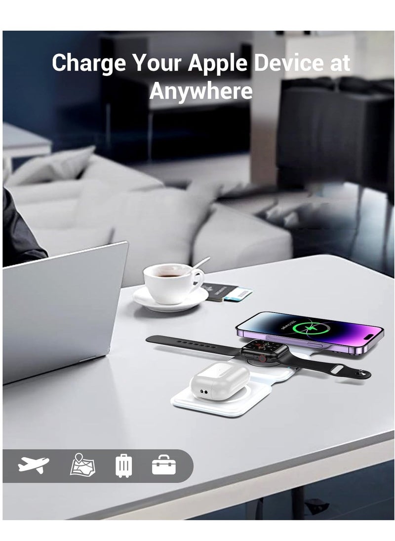 3 in 1 Wireless Charger, Foldable Magnetic Charging Dock for iPhone 13/12/11 Pro Max/X/XS Max/8/8 Plus, AirPods 3/2/Pro, iWatch Series 7/6/5/SE/4/3/2, Samsung Phones - Fast, Convenient, Space-Saving, Sleek White Design