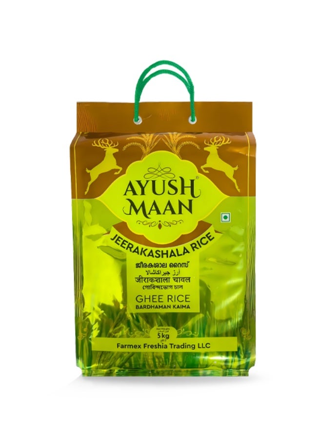 AYUSHMAAN Jeerakasala Bardhaman Quality Ghee Rice, Kaima Rice 5 Kg - Premium Aromatic South Indian Neychoru Variety