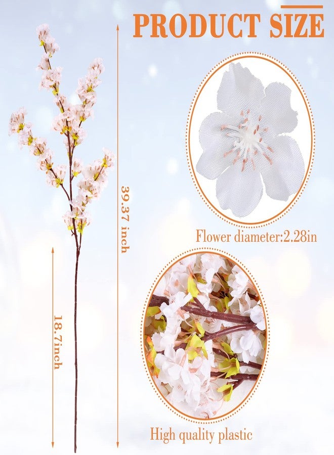 Giegxin 8 Pcs Silk Cherry Blossom Branches Cherry Blossom Tree Stems Long Stem Artificial Flowers for Tall Vase Flowers for Home Wedding Vase Floral Arrangements (White,39.4") - Image 2