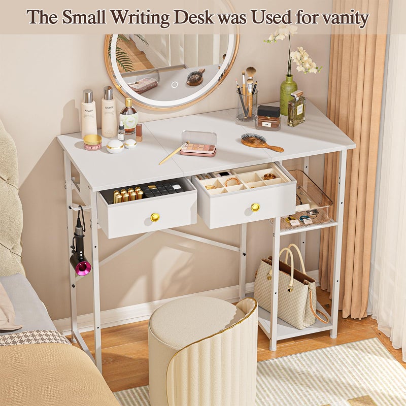 DAOUTIME White Computer Desk, 36 Inch Small Desk with Drawers, Home Office Desk with Storage Shelves for Bedroom, Living Room, Dorm, Vanity Desk for Small Spaces, White - Image 5