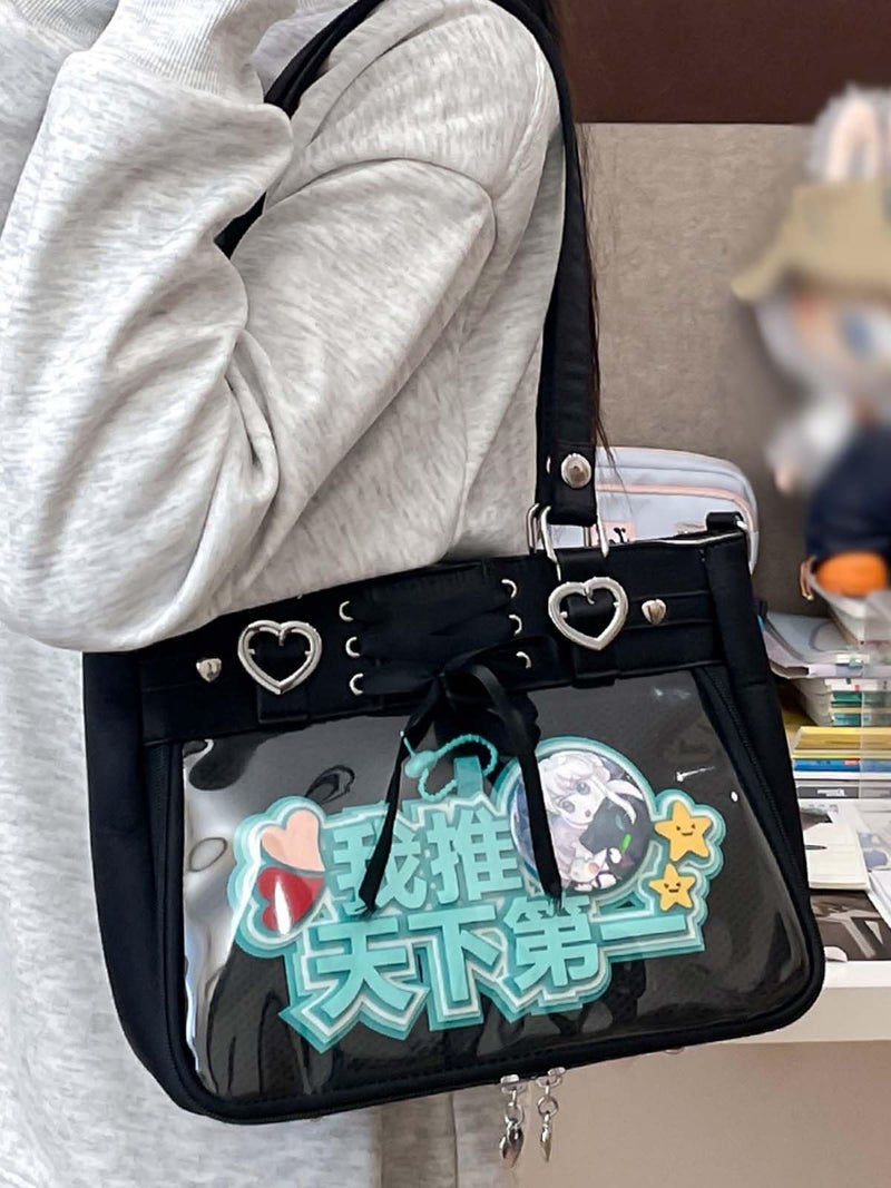 KeAiDMon Versatile Large Capacity Women's Shoulder Bag Anime Silk Ribbon Pin Display Bag - Image 4