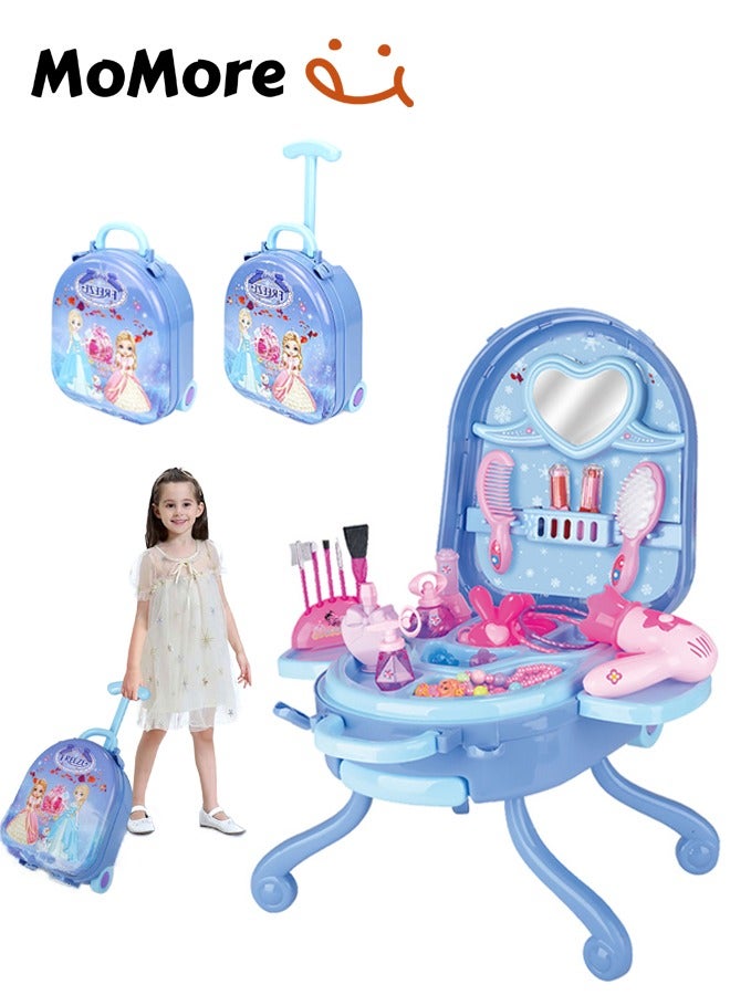 Momore 31 Pcs Makeup Kit Set for Girls, 3-in-1 Makeup Table Dressing Suitcase, Pretend Play Travel Beauty Kit - Image 1